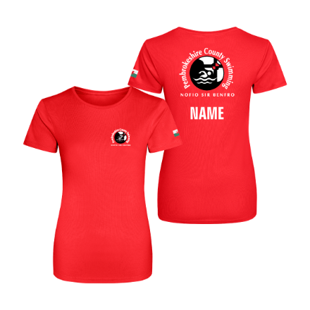 Red Picture of Pembrokeshire County Swimming - Ladies Fit Adults Performance T-Shirts