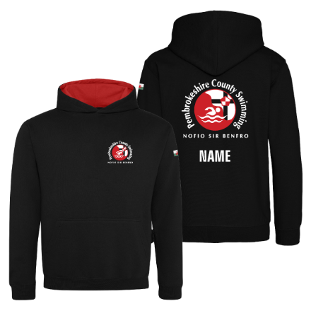 Black / Red Picture of Pembrokeshire County Swimming - Kids Two Tone Hoodies