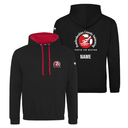 Black / Red Picture of Pembrokeshire County Swimming - Unisex Adults Two Tone Hoodies